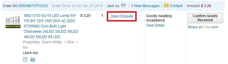 Open dispute Aliexpress
