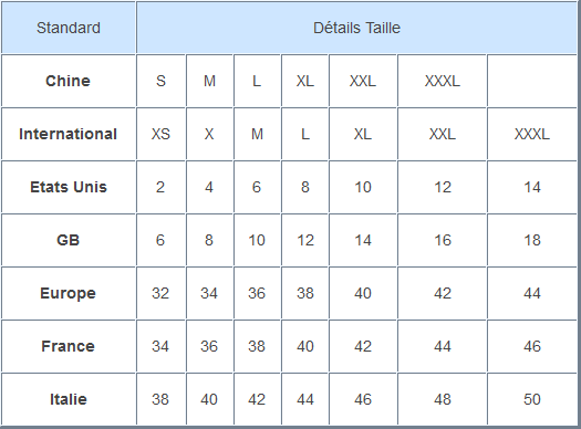equivalence taille americaine femme