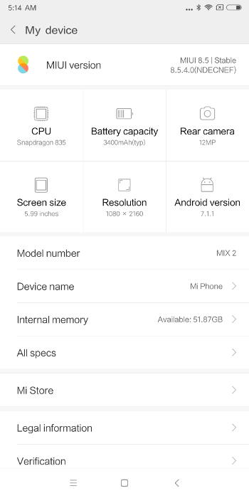 Xiaomi Mi Mix 2 - specifications parametre